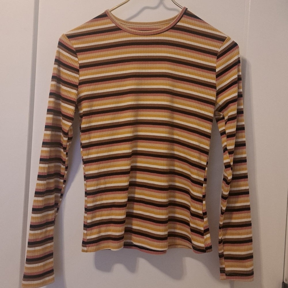 Meli size xs striped ribbed colorful tee